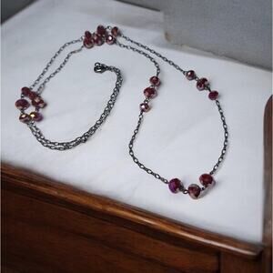 Wine Red AB Faceted Station Necklace Long Layering Chain Dark Romantic